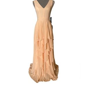 NWT Lulus blush v neck ruffle dress gown size xs